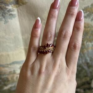 Vintage Ruby Red 14 KT GE Rhinestone Ring